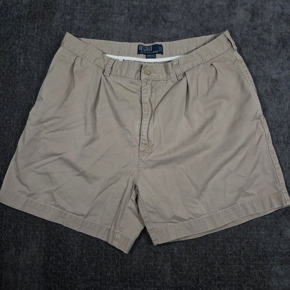 Vtg Polo Ralph Lauren Andrew Short Mens 36 Khaki Tan Pleated Chino Cotton Shorts